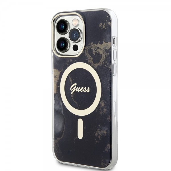Guess iPhone 13 Pro Max Deksel Golden Marble MagSafe Svart