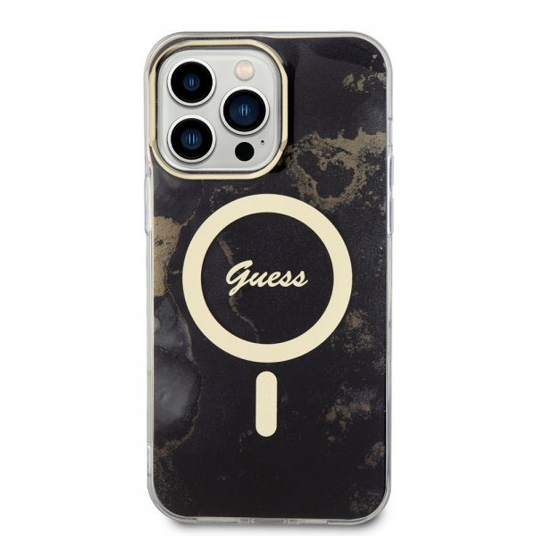 Guess iPhone 13 Pro Max Deksel Golden Marble MagSafe Svart