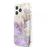 Guess iPhone 13 Pro Max Deksel Liquid Glitter Flower Pattern Lilla