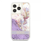 Guess iPhone 13 Pro Max Deksel Liquid Glitter Flower Pattern Lilla