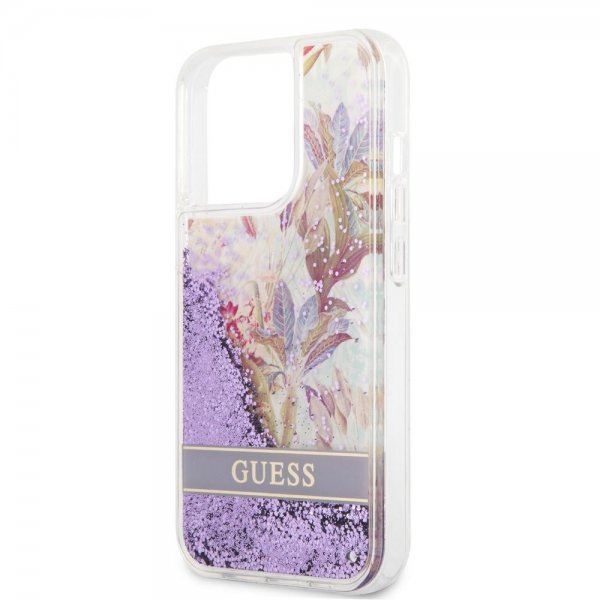 Guess iPhone 13 Pro Max Deksel Liquid Glitter Flower Pattern Lilla