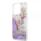 Guess iPhone 13 Pro Max Deksel Liquid Glitter Flower Pattern Lilla