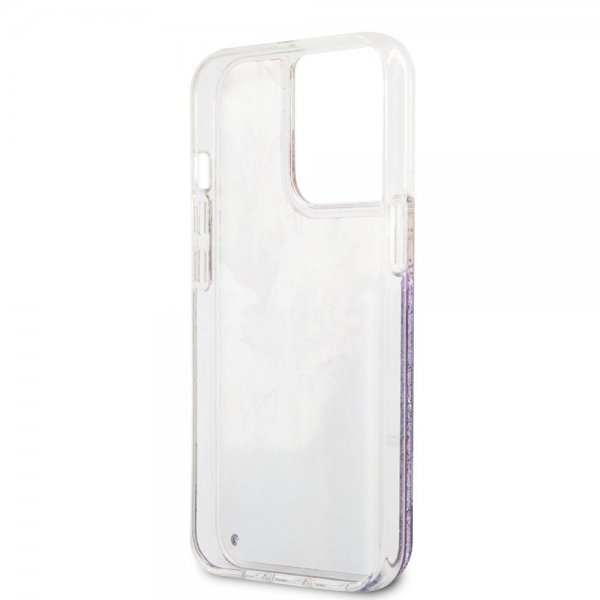 Guess iPhone 13 Pro Max Deksel Liquid Glitter Flower Pattern Lilla