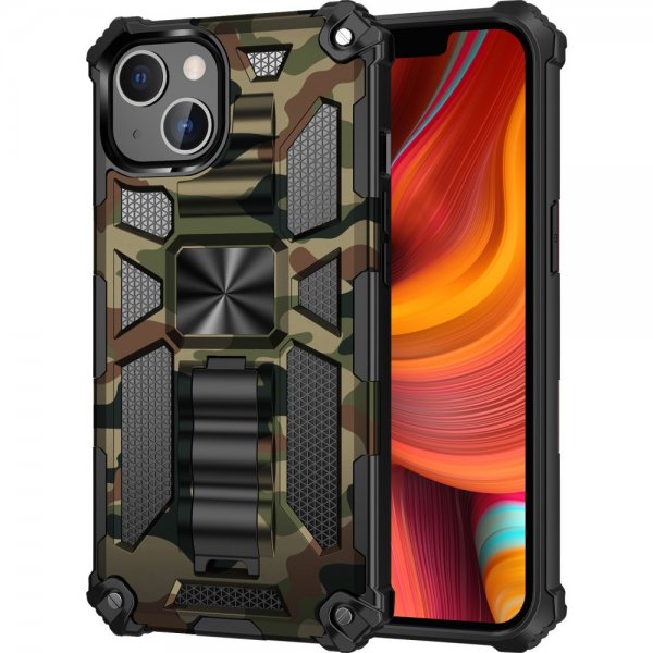 iPhone 13 Pro Deksel med Metallplate Stativfunksjon Camouflage Grønn