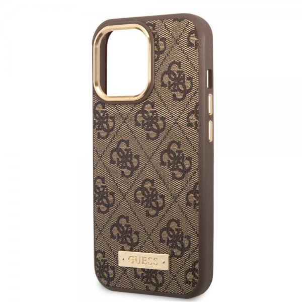Guess iPhone 13 Pro Max Deksel Metal Plate Logo MagSafe Brun