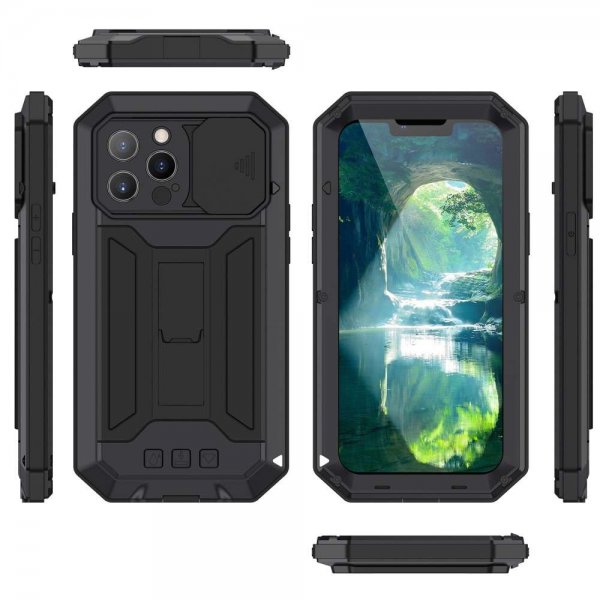 R-JUST iPhone 13 Pro Max Deksel Metall Støtsikker Svart