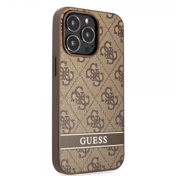 Guess iPhone 13 Pro Max Deksel Printed Stripe Bottom Brun