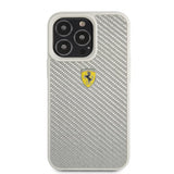 Ferrari iPhone 13 Pro Max Deksel Real Carbon Metal Logo Sølv