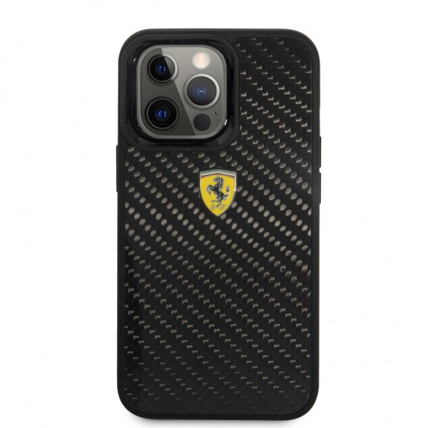 Ferrari iPhone 13 Pro Max Deksel Real Carbon Metal Logo Svart