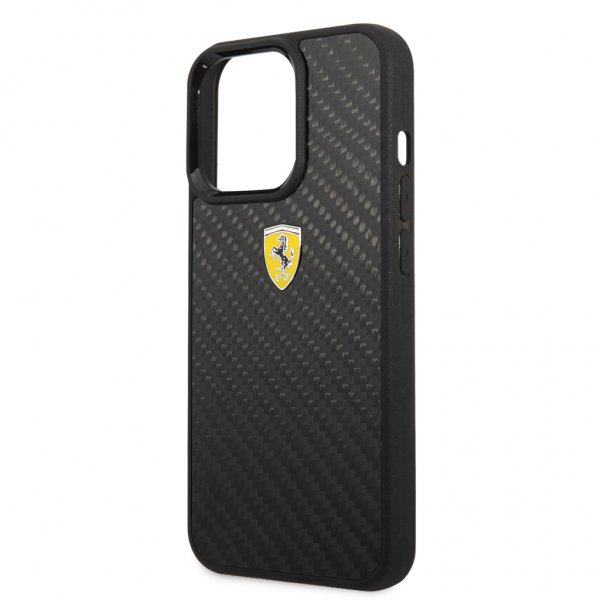 Ferrari iPhone 13 Pro Max Deksel Real Carbon Metal Logo Svart