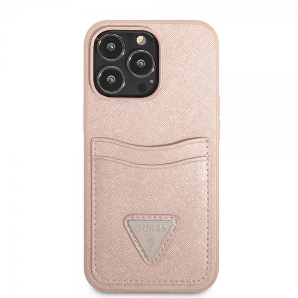 Guess iPhone 13 Pro Max Deksel Saffiano Double Cardslot Rosa