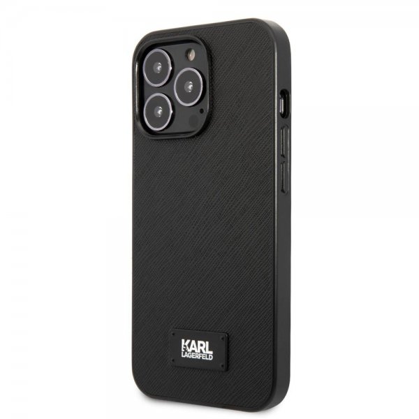 Karl Lagerfeld iPhone 13 Pro Max Deksel Saffiano Metal Plaque Svart