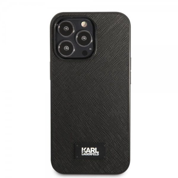 Karl Lagerfeld iPhone 13 Pro Max Deksel Saffiano Metal Plaque Svart