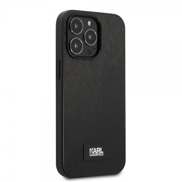 Karl Lagerfeld iPhone 13 Pro Max Deksel Saffiano Metal Plaque Svart