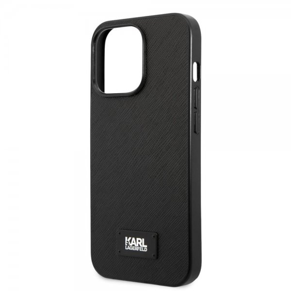 Karl Lagerfeld iPhone 13 Pro Max Deksel Saffiano Metal Plaque Svart