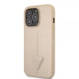 Guess iPhone 13 Pro Max Deksel Saffiano Metal Triangle Beige