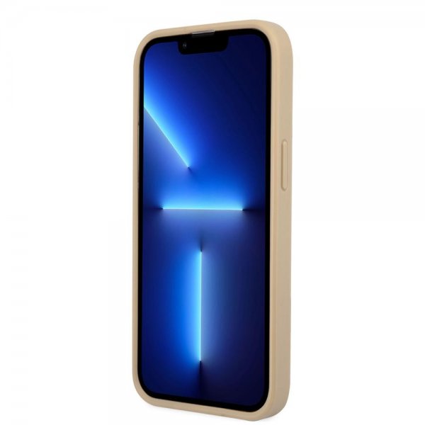 Guess iPhone 13 Pro Max Deksel Saffiano Metal Triangle Beige