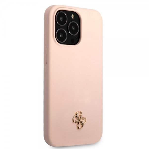 Guess iPhone 13 Pro Max Deksel Silicone Metal Logo 4G Light Pink