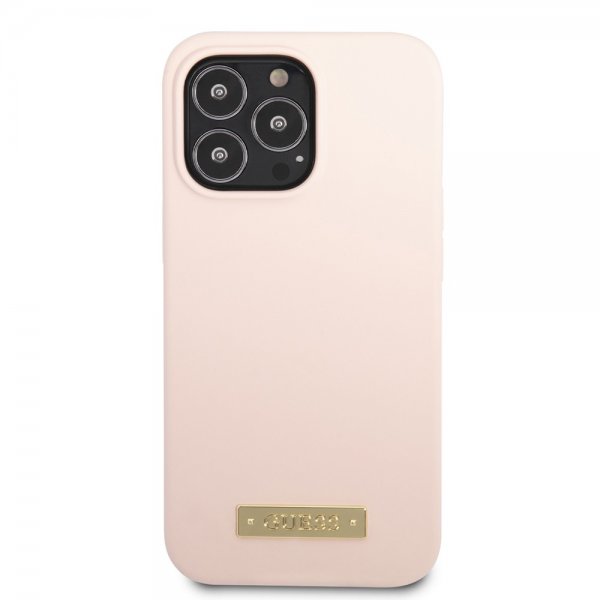 Guess iPhone 13 Pro Max Deksel Silicone Metal Plate MagSafe Rosa