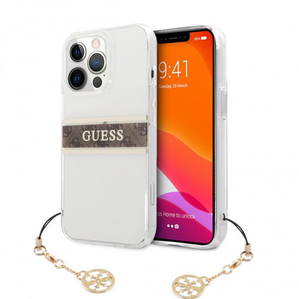 Guess iPhone 13 Pro Max Deksel Stripe Charm Brun