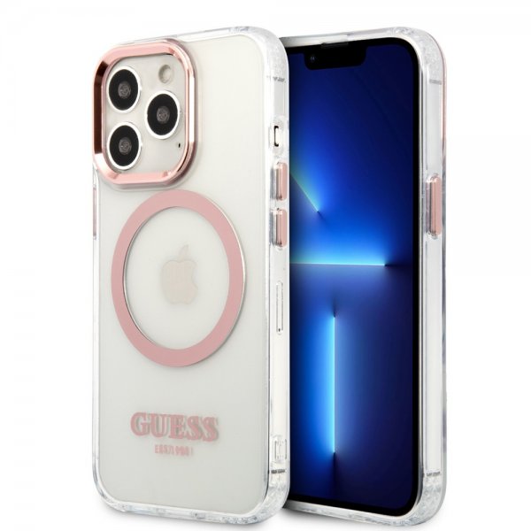 Guess iPhone 13 Pro Max Deksel Transparent MagSafe Rosa Transparent