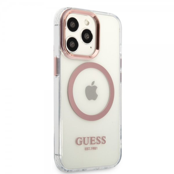 Guess iPhone 13 Pro Max Deksel Transparent MagSafe Rosa Transparent