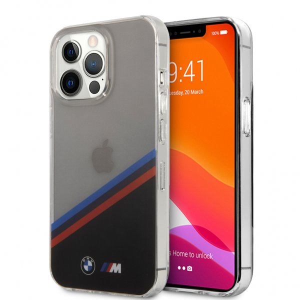 BMW iPhone 13 Pro Max Deksel Tricolor Stripe Transparent Svart