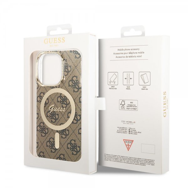 Guess iPhone 13 Pro Deksel 4G Pattern MagSafe Brun
