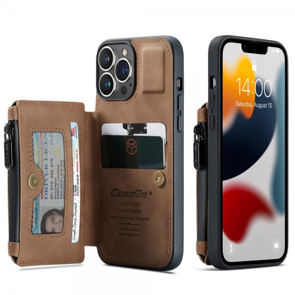 CaseMe iPhone 13 Pro Deksel C20 Kortlomme Glidelås Brun