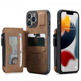 CaseMe iPhone 13 Pro Deksel C20 Kortlomme Glidelås Brun
