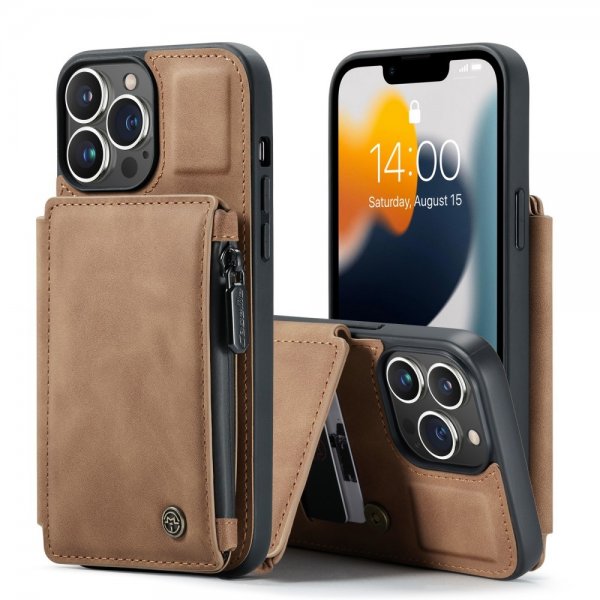 CaseMe iPhone 13 Pro Deksel C20 Kortlomme Glidelås Brun