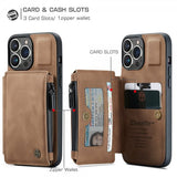 CaseMe iPhone 13 Pro Deksel C20 Kortlomme Glidelås Brun