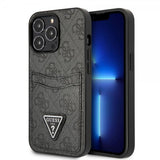 Guess iPhone 13 Pro Deksel Double Cardslot Metal Triangle Svart