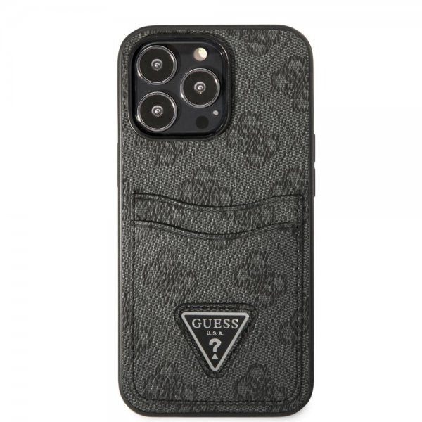 Guess iPhone 13 Pro Deksel Double Cardslot Metal Triangle Svart
