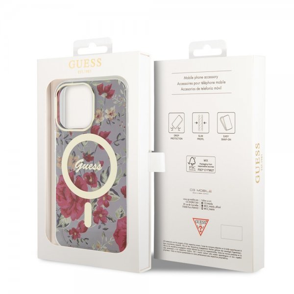 Guess iPhone 13 Pro Deksel Flower MagSafe Kaki