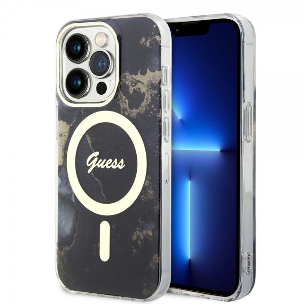 Guess iPhone 13 Pro Deksel Golden Marble MagSafe Svart