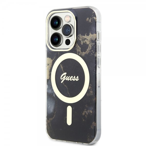 Guess iPhone 13 Pro Deksel Golden Marble MagSafe Svart