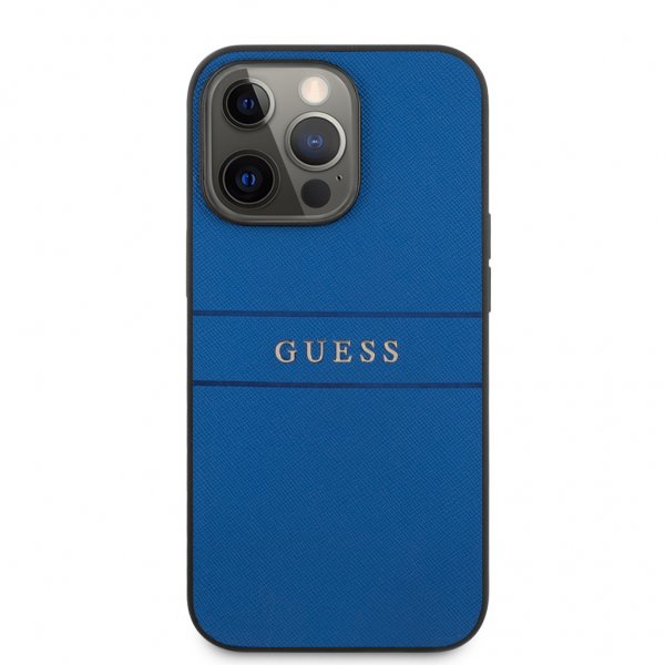 Guess iPhone 13 Pro Deksel Hot Stamp Metal Logo Blå