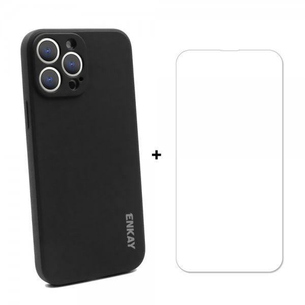 ENKAY iPhone 13 Pro Deksel i Silikon med Skjermbeskytter Svart