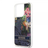 Guess iPhone 13 Pro Deksel Liquid Glitter Flower Pattern Blå