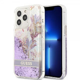 Guess iPhone 13 Pro Deksel Liquid Glitter Flower Pattern Lilla