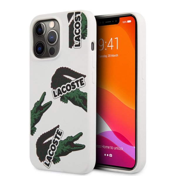 Lacoste iPhone 13 Pro Deksel Liquid Silicone Allover Pattern Hvit