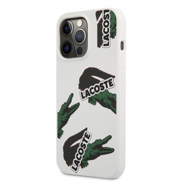 Lacoste iPhone 13 Pro Deksel Liquid Silicone Allover Pattern Hvit