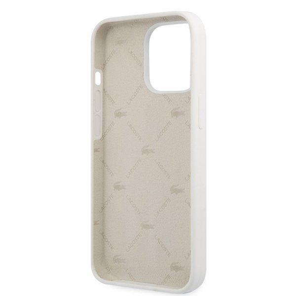 Lacoste iPhone 13 Pro Deksel Liquid Silicone Allover Pattern Hvit