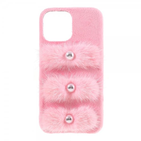iPhone 13 Pro Deksel Plysj Love Perler Rosa