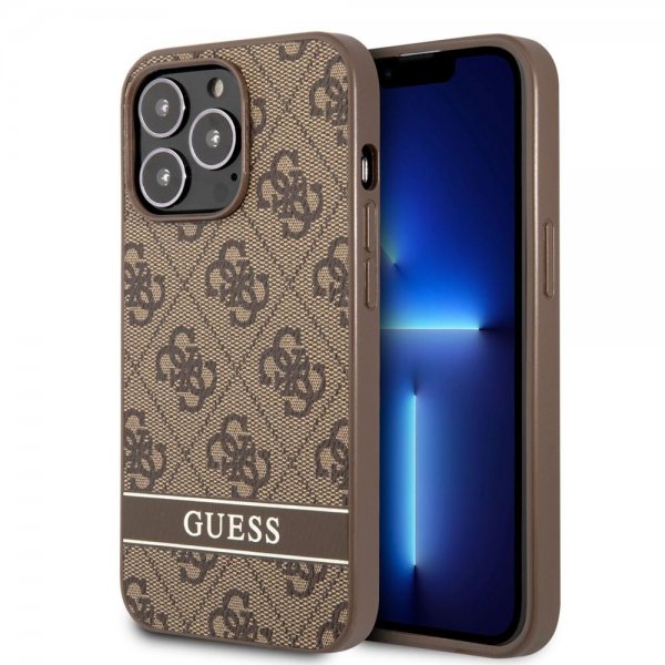 Guess iPhone 13 Pro Deksel Printed Stripe Bottom Brun