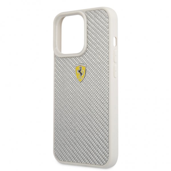 Ferrari iPhone 13 Pro Deksel Real Carbon Metal Logo Sølv