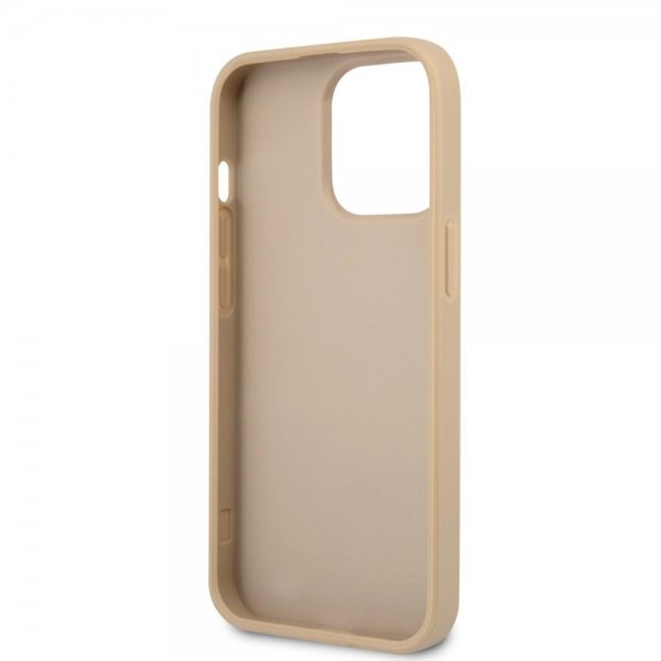 Guess iPhone 13 Pro Deksel Saffiano Metal Triangle Beige