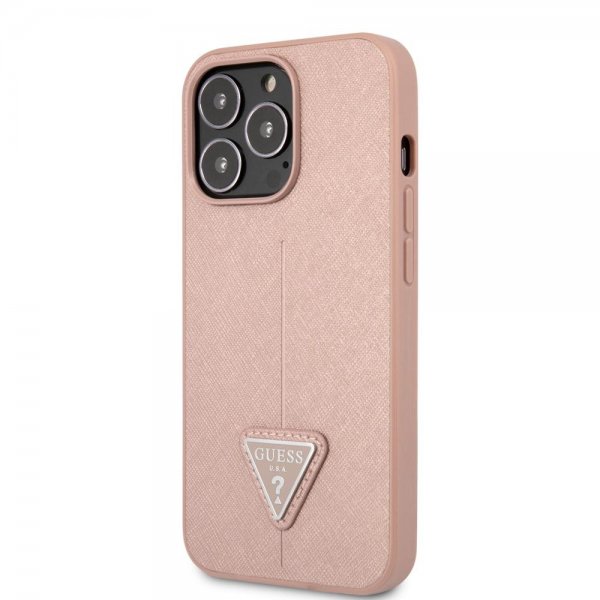 Guess iPhone 13 Pro Deksel Saffiano Metal Triangle Rosa