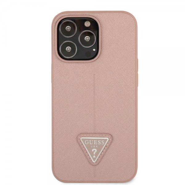 Guess iPhone 13 Pro Deksel Saffiano Metal Triangle Rosa